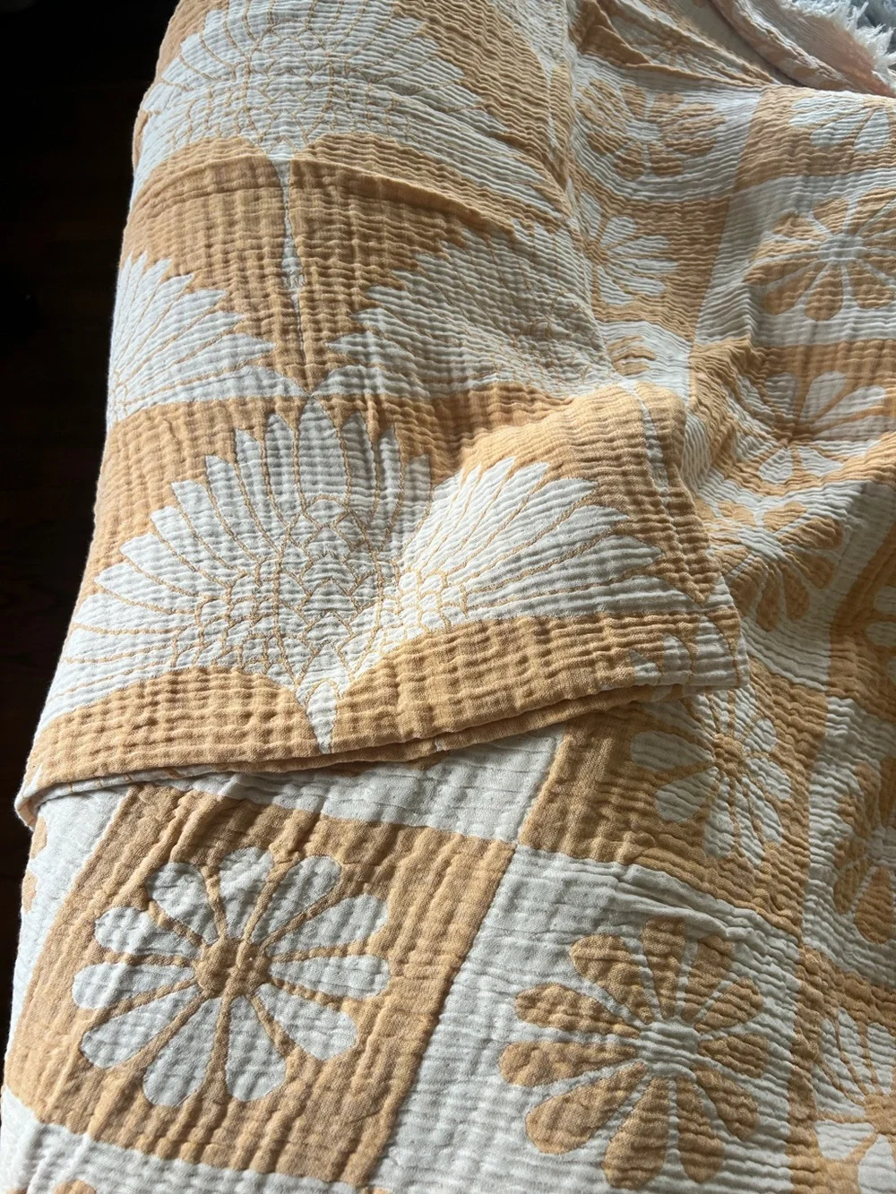 Woven + Quilted Cotton Throw Blanket Indoor Outdoor 55 x 77 Yellow Orange NEW